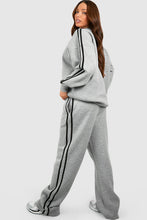 Light Grey Solid Color Side Striped Sweatshirt Pants Set