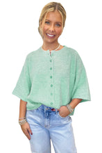 Beau Blue 3/4 Sleeve Boxy Knit Button Down Sweater Cardigan