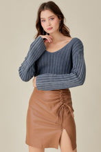 V NECK WASHED CROP SWEATER