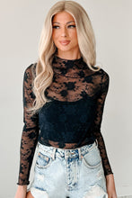 White Mock Neck Floral Lace Mesh Long Sleeve Top