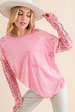 Star Printed Shoulder Sequin SLV Top