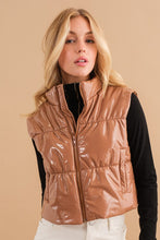 Gloss Shiny PU Quilted Puffer Zip Up Crop Vest