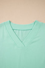 Beau Blue Solid Color V Neck Tee Drawstring Pant Set