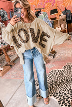 Parchment Oversized Leopard LOVE Letter Graphic Round Neck Sweatshirt