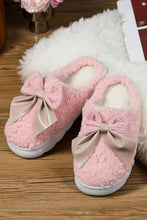 Camel Contrast Bowknot Applique Plush Winter Slippers (Colors May Differ by Batch)