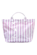 Light Blue Glossy Striped Vinyl Large Tote Bag