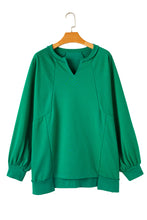 Bright Green Exposed Seam Notched Neck Drop Shoulder Plus Sweatshirt