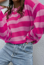 Rose Stripe Knit Long Sleeve Pullover Sweater