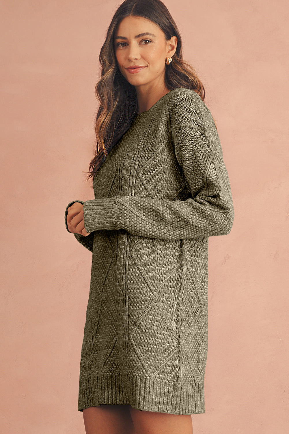 Parchment Twist Cable Knit Drop Shoulder Loose Fit Sweater Dress The Rusted Nail Boutique Parchment Twist Cable Knit Drop Shoulder Loose Fit Sweater Dress The Rusted Nail Boutique