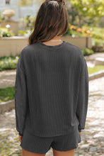 Chestnut Corded Long Sleeve Top and High Waist Shorts Set