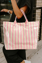 Light Blue Glossy Striped Vinyl Large Tote Bag