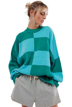 Green Checkered Side Slits Drop Shoulder Oversized Sweater