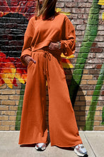 Flamingo Drop Shoulder Crop Pullover Drawstring Wide Leg Pants Set