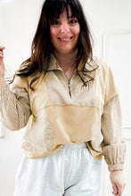 Khaki Stripe Patchwork Pocket Plus Size Long Sleeve Top
