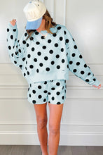 Pink Polka Dot Print Drop Shoulder Pullover Drawstring Shorts Set