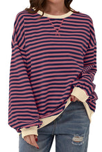 Sky Blue Stripe Contrast Edge Oversized Pullover