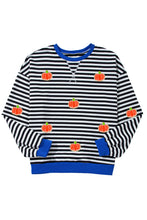 Red Stripe Glitter Halloween Pumpkin Print Oversized Graphic Sweatshirt