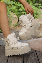 White Sherpa PU Leather Patchwork Lace-up Thick Bottom Snow Boots