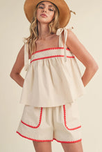 White Geometric Trim Knot Straps Top and Shorts Set