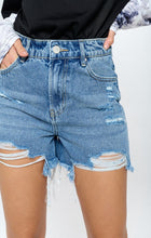 HIGH RISE RIPPED DENIM SHORTS