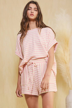 Pink Striped Print Short Sleeve Top and Pocket Shorts Set