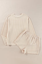 Chestnut Corded Long Sleeve Top and High Waist Shorts Set