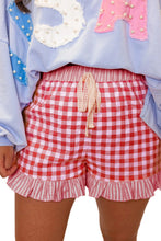 Pink Gingham Print Ruffle Striped Detail Lace Tie Shorts