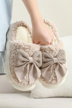Camel Contrast Bowknot Applique Plush Winter Slippers (Colors May Differ by Batch)