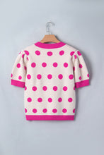 Rose Red Polka Dot Puff Short Sleeve Sweater Top