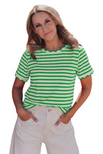 Black Stripe Scalloped Trim Round Neck T Shirt