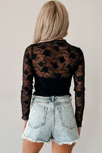 White Mock Neck Floral Lace Mesh Long Sleeve Top