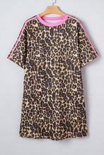 Apricot Leopard Print Contrast Varsity Striped Detail Loose T Shirt Dress