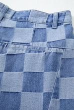 Dusk Blue Checkered Light Washed Wide Leg Jeans