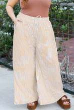 Khaki Striped Drawstring Waist Plus Size Wide Leg Pants