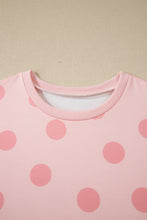 Sky Blue Polka Dot Print Loose Tee Drawstring Elastic Waist Short Set