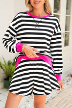 Gray Stripe Contrast Trim Long Sleeve Top and Shorts Set