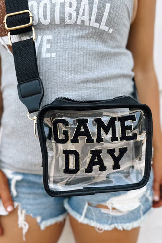 Black Chenille GAME DAY Pattern Clear Shoulder Bag