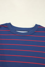 Blue Striped Overlap Detail Drop Shoulder Pullover Sweatshirt