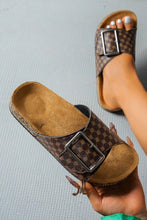Color black Retro Geometric Print Buckle Strap Flat Slippers
