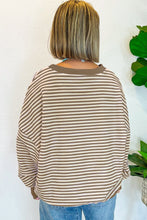 Brown Stripe Drop Shoulder Long Sleeve Top