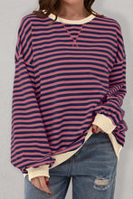 Sky Blue Stripe Contrast Edge Oversized Pullover