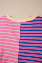 Pink Stripe Colorblock Drop Shoulder Oversize Sweatshirt