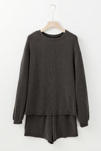 Chestnut Corded Long Sleeve Top and High Waist Shorts Set