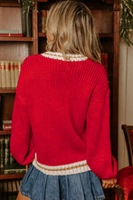 Fiery Red MERRY Pattern Colorblock Edge Drop Shoulder Cozy Sweater