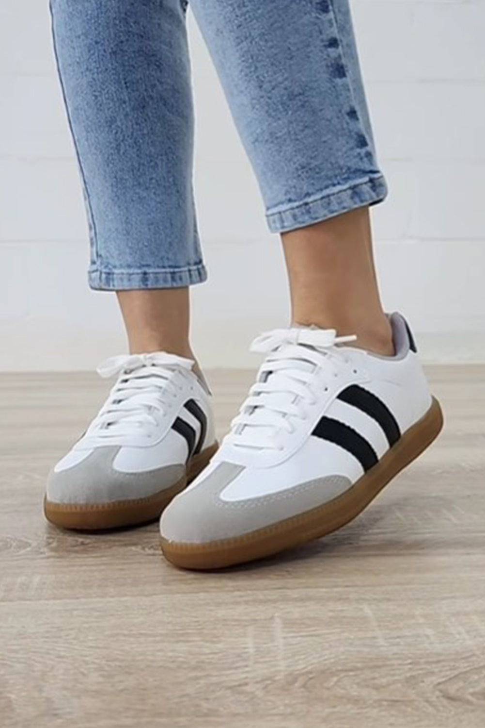 White Striped Lace Up Flat Sneakers The Rusted Nail Boutique White Striped Lace Up Flat Sneakers The Rusted Nail Boutique