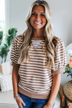 Orange Stripe Short Bubble Sleeve T Shirt