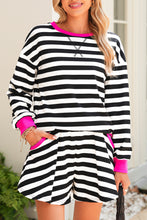 Gray Stripe Contrast Trim Long Sleeve Top and Shorts Set