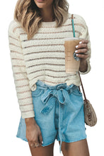 White Hollow Out Knit Round Neck Sweater