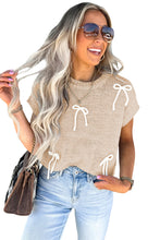 Parchment Bowknot Applique Cap Sleeve Sweater