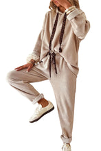 Rose Tan Drawstring Pullover Hoodie and High Waist Pants Corduroy Suit